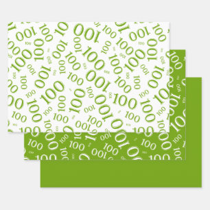 100th Birthday Green/White Number Pattern 100 Wrapping Paper Sheet