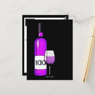 100th birthday halftone wine bottle & glass postcard