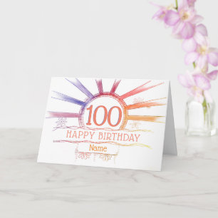 100th Birthday hand drawn multi-coloured sunburst Card