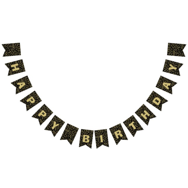 100th Birthday Happy Birthday Bold Gold And Black Bunting (All)