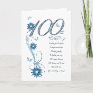 100th birthday in teal with flowers and butter card