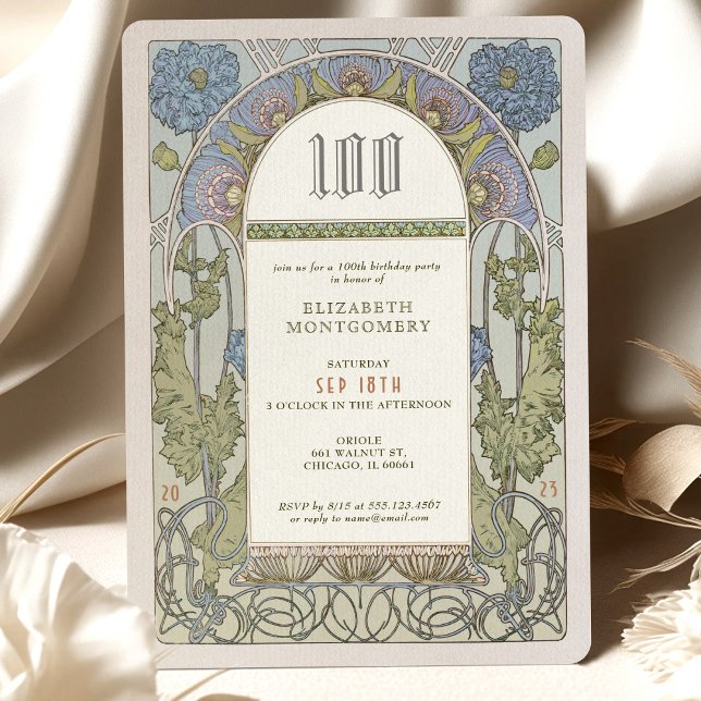 100th Birthday Invitation Art Nouveau by Mucha (Creator Uploaded)