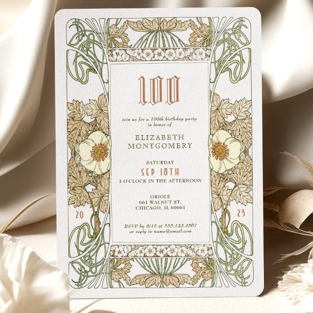 100th Birthday Invitation Art Nouveau by Mucha (Creator Uploaded)