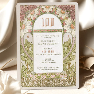 100th Birthday Invitation Art Nouveau Daisies