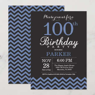 100th Birthday Invitation Black and Blue