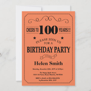 100th Birthday Invitation Black and Coral