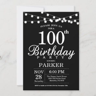 100th Birthday Invitation Black and White