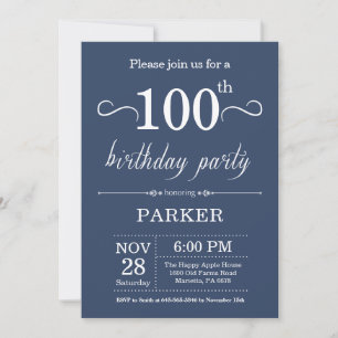 100th Birthday Invitation Blue