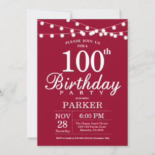100th Birthday Invitation Burgundy Red