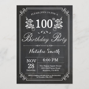 100th Birthday Invitation Floral Chalkboard