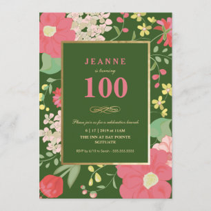 100th Birthday Invitation - Gold, Elegant Floral