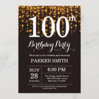 100th Birthday Invitation Gold Glitter