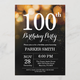 100th Birthday Invitation Gold Glitter