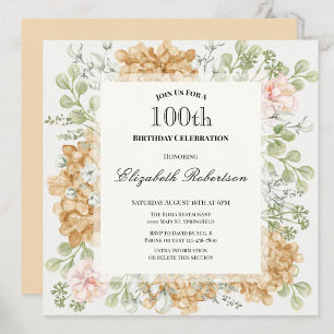 100th Birthday Invitation in Elegant Autumn Colour