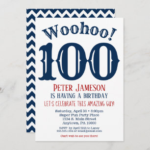 100th Birthday Invitation Mens Navy Blue