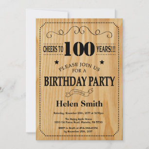 100th Birthday Invitation Rustic Wood
