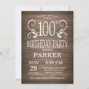 100th Birthday Invitation Rustic Wood Floral