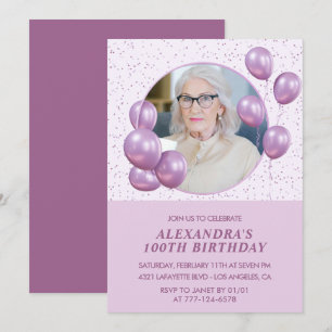 100th birthday invitations Balloons Photo Purple