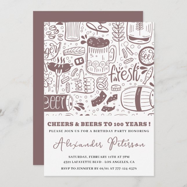 100th birthday invitations Men Beer Vintage (Front/Back)