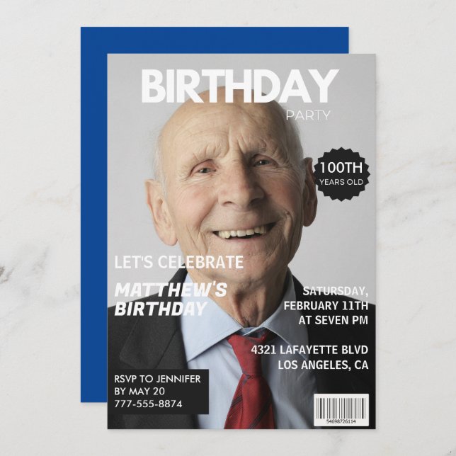 100th birthday invitations Men Him Magazine Cover (Front/Back)