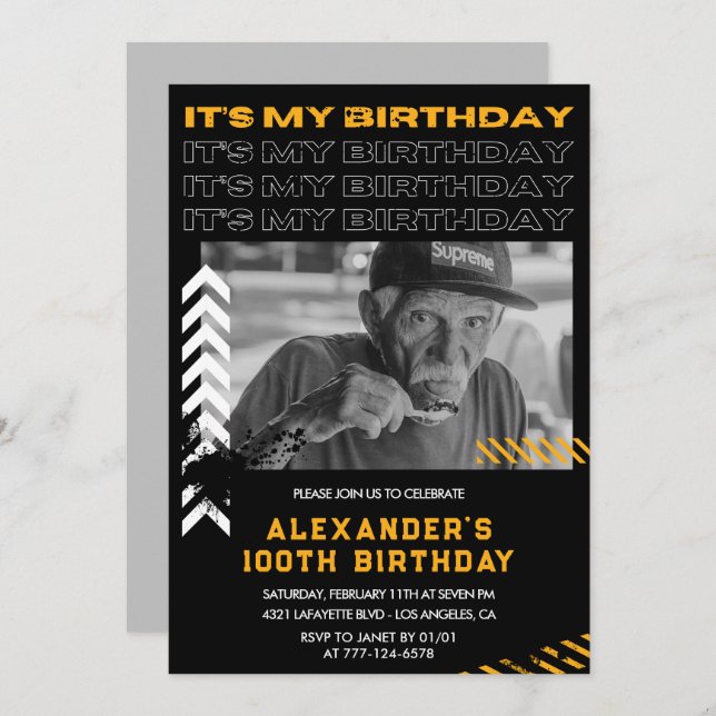 100th birthday invitations Men Photo Spray paint (Front/Back)