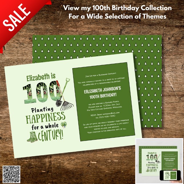 100th Birthday Invites Garden Party Men Women Mum (Creator Uploaded)