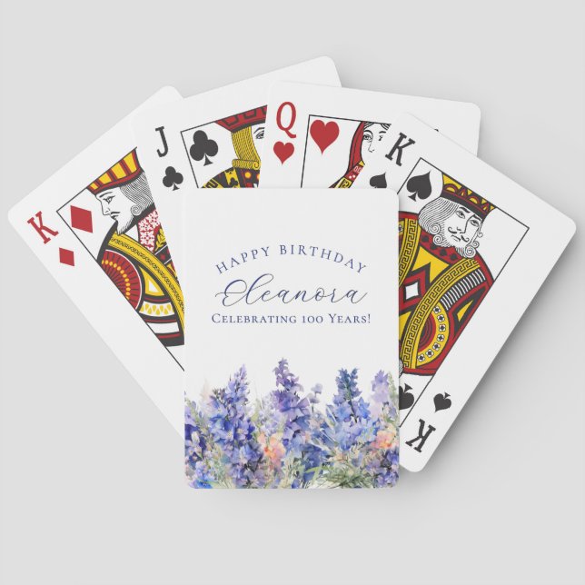 100th Birthday July Birth Flower Gift Custom Playing Cards (Back)