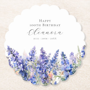 100th Birthday July Birth Flower Larkspur Custom Paper Coaster
