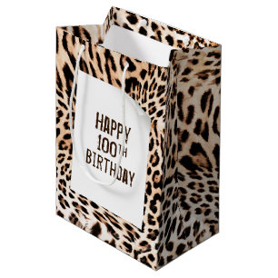 100th Birthday Leopard Fur Print Medium Gift Bag