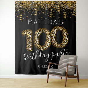 100th Birthday Leopard Print Photo Backdrop Tapestry