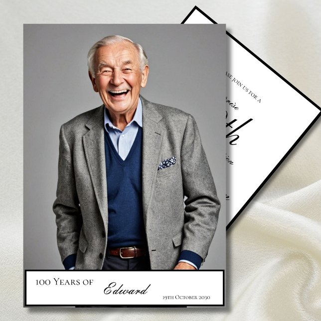 100th Birthday Male Stylish Photo Elegant  Invitation (Creator Uploaded)