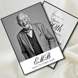 100th Birthday Male Stylish Photo Monogram  Invitation
