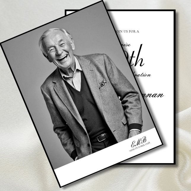 100th Birthday Male Stylish Photo Monogram  Invitation (Creator Uploaded)