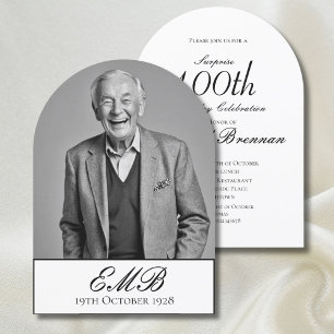 100th Birthday Male Stylish Photo Monogram  Invitation