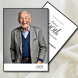 100th Birthday Male Stylish Photo Monogram  Invitation