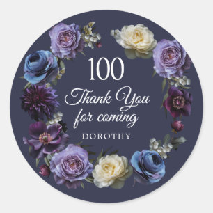 100th Birthday Moody Purple Flower Thank You Favou Classic Round Sticker