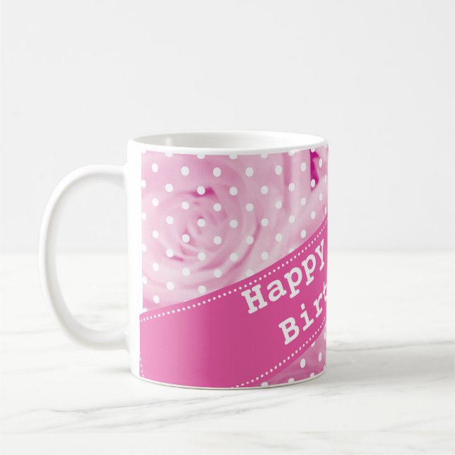 100th Birthday mug with pink rose flowers (Left)