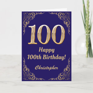 100th Birthday Navy Blue and Gold Glitter Frame Card