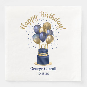 100th Birthday Navy Blue Balloon Cake Napkin