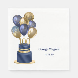100th Birthday Navy Blue Balloon Cake Napkin