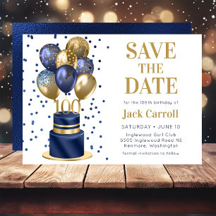 100th Birthday Navy Blue Balloon Cake Save The Date