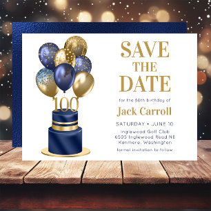 100th Birthday Navy Blue Balloon Cake Save The Date