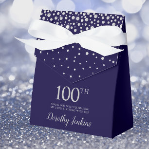 100th Birthday Navy Blue Sparkly Thank You Favour Box