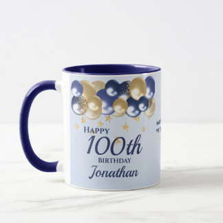 100th Birthday Navy Gold Balloons  Mug