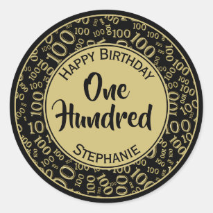 100th Birthday Number Pattern Black/Gold 100 Classic Round Sticker