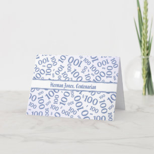 100th Birthday Number Pattern Blue and White Card