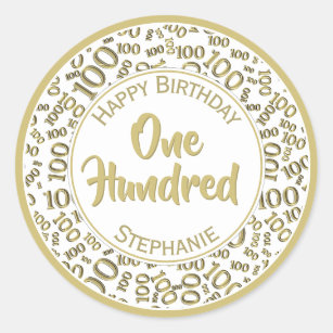 100th Birthday Number Pattern Gold/White 100 Classic Round Sticker