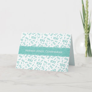 100th Birthday Number Pattern Teal and White Card