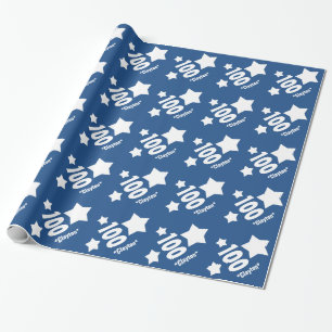 100th Birthday or Any Year Festive STARS Blue 2 Wrapping Paper