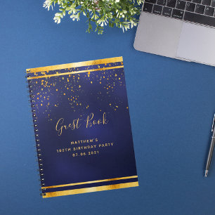 100th Birthday Party 100 dark blue gold guest book